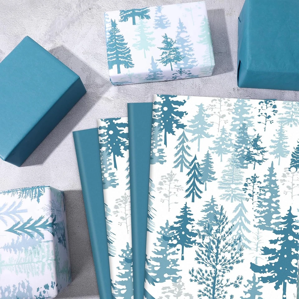 100 Sheets Christmas Tissue Paper Blue Xmas Tree Gift Wrapping Paper Decorative - Image 3 of 4