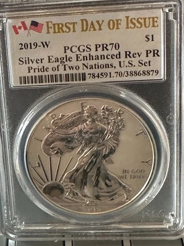 2019-W $1 American Silver Eagle Enh Rev PR70 First Strike Pride of Two Nations