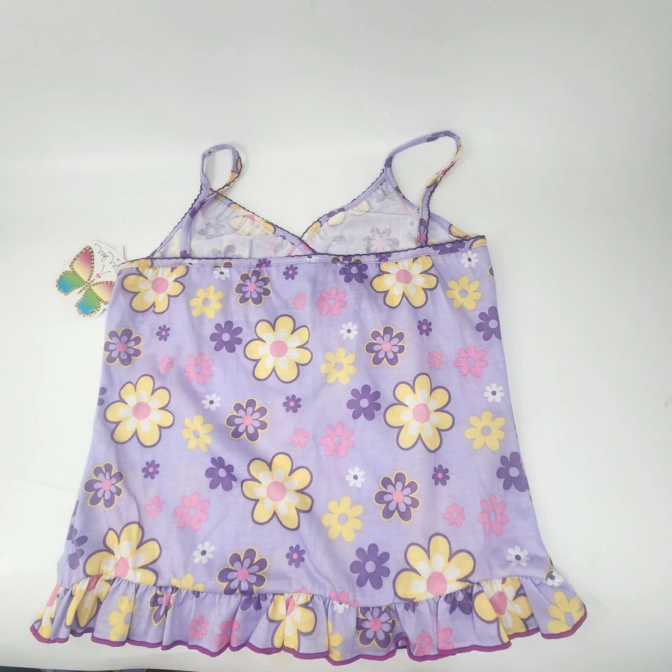 My Michelle Sleepwear 2pc Pajama Set Girls 14 Purple Floral Ruffle Tank Pants - Image 3 of 4