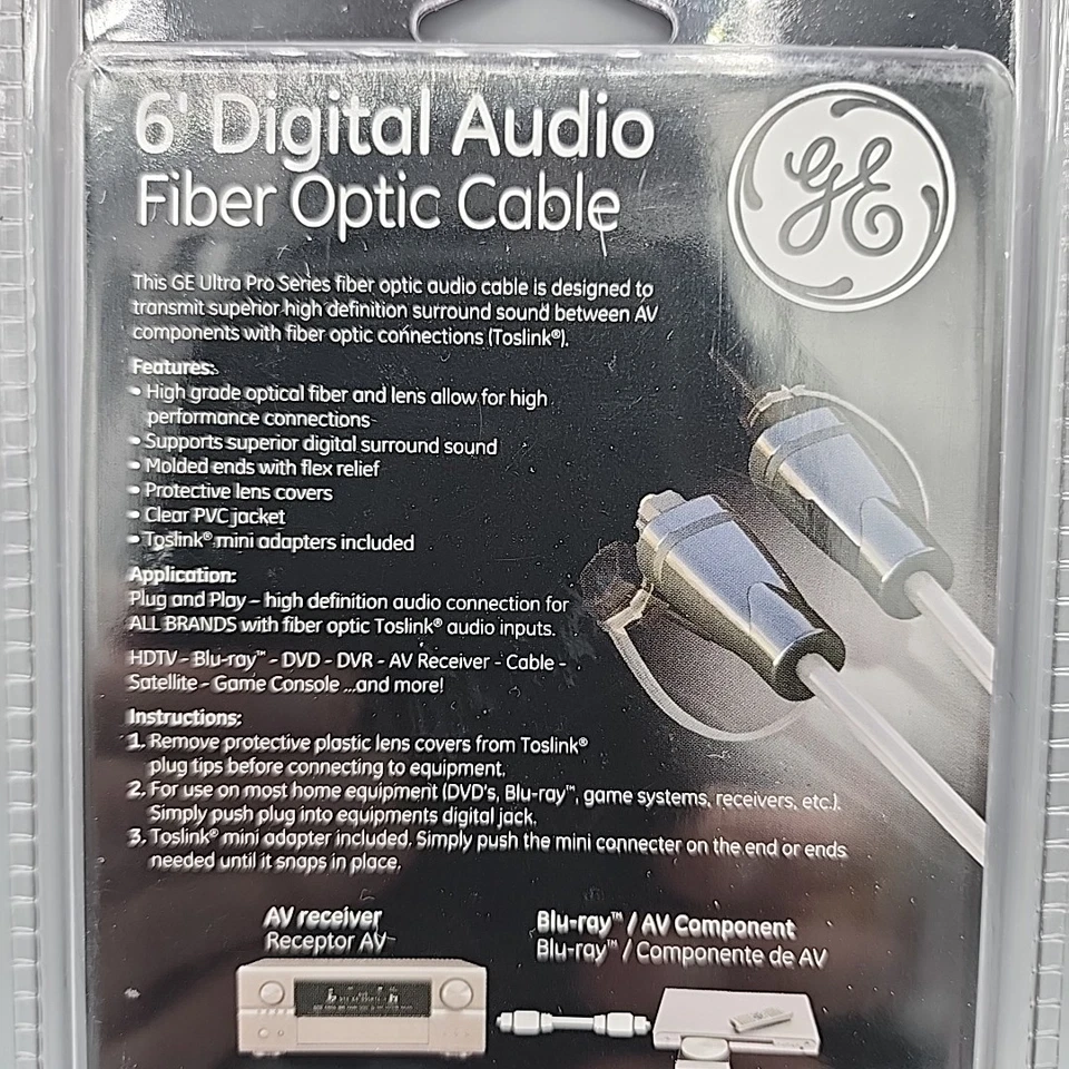 GE Ultra Pro Digital Audio Fiber Optic Cable 24500 6ft Brand New - Image 3 of 4