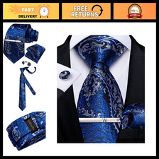 Elegant Paisley Silk Necktie  Pocket Square Set with Cufflinks  Tie Clip - Per