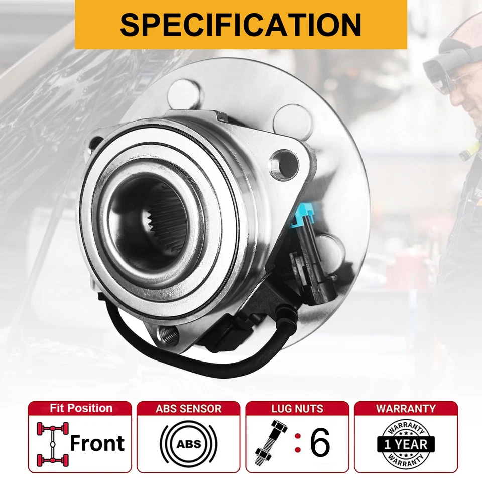 4WD Front Wheel Bearings Hub 6Lug for Chevy Silverado 1500 GMC YUKON XL 1500 Foto 2 de 4