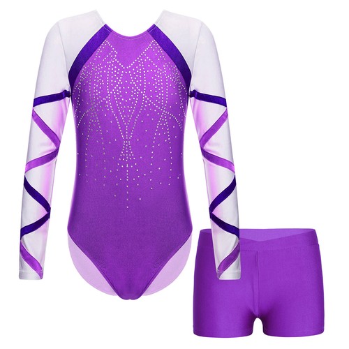 Kids Girls Outfit Ballet Suit Leotard Set With Shorts Uniform Contract Color - Picture 22 of 39