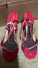 Nina Italy Red Leather Espadrille Style High Heels Size 6B $130
