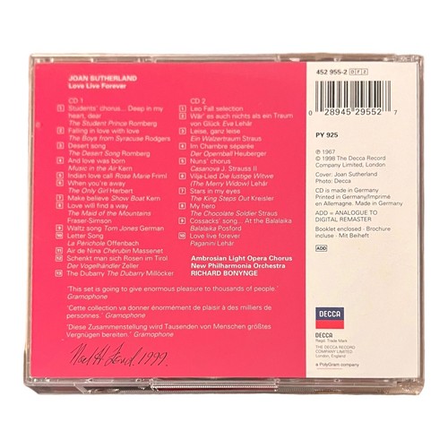 Joan Sutherland: Love Live Forever 2-CD Nueva Filarmónica Richard Bonynge Ópera - Imagen 2 de 5