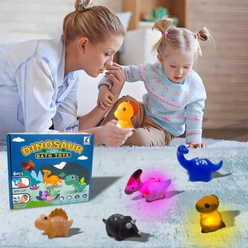 6PCS Glow-in-the-Dark Dinosaur Bath Toys - LED Light Up Swimming Pool for Kids - Picture 7 of 8