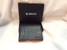 NIB ZECICO Men's Slim Card Wallet w/Money Clip, Black and Orange