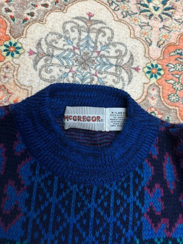 Vintage 90s Art Abstract Pattern Chunky Knit Baggy Grandpa Sweater Mens XL retro - Picture 4 of 6