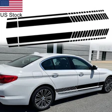 2pcs Black Sport Racing Stripe Graphic Side Body Door Skirt Vinyl Decals Sticker
