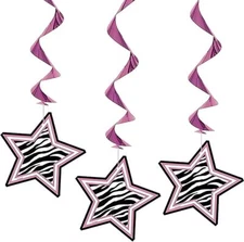 Zebra Passion Pink Hanging Swirl Hanging Decorations (26", 3ct) - Eye-catching