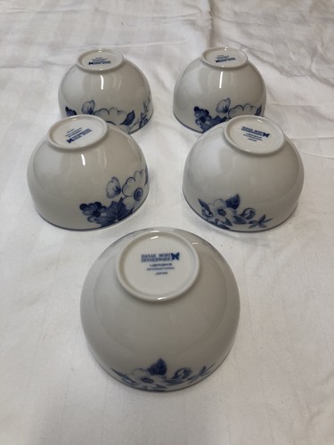 5 HANAE MORI Tableware Yamaka Fine Porcelain Blue Cherry Blossom Tea Bowls EUC - Picture 8 of 10
