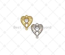 Angel Wing Heart with Big Clear CZ Shape Connector, Gold/Silver Heart