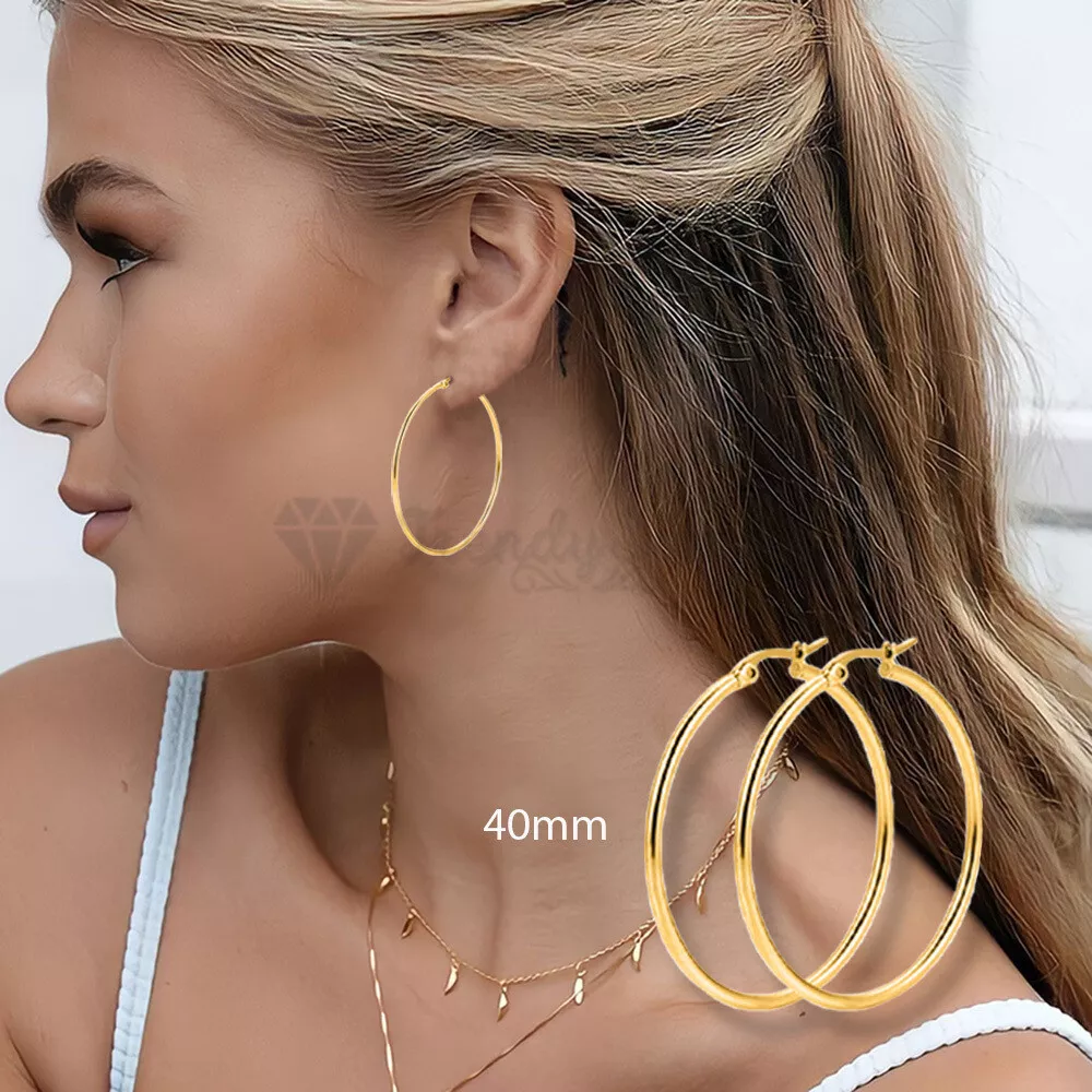 Gold Hoop Earrings for Women 40MM Round Shaped 18ct Gold Plated Stainless Steel