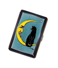 Black Cat on the Moon Cigarette Case Handmade Accessory FREE SHIPPING