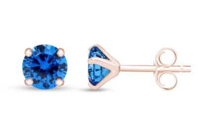 Solitaire Stud Earrings 14K Rose Gold Round Cut Choose Simulated Birthstone