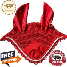 Horse Fly Bonnet Ear Net Veil Mask Hood Hand Made Cotton Crochet Full Size New