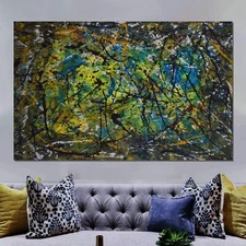 62”x40” Pollock/Richter style canvas painting Acrylic,Abstract, Modern,X Large