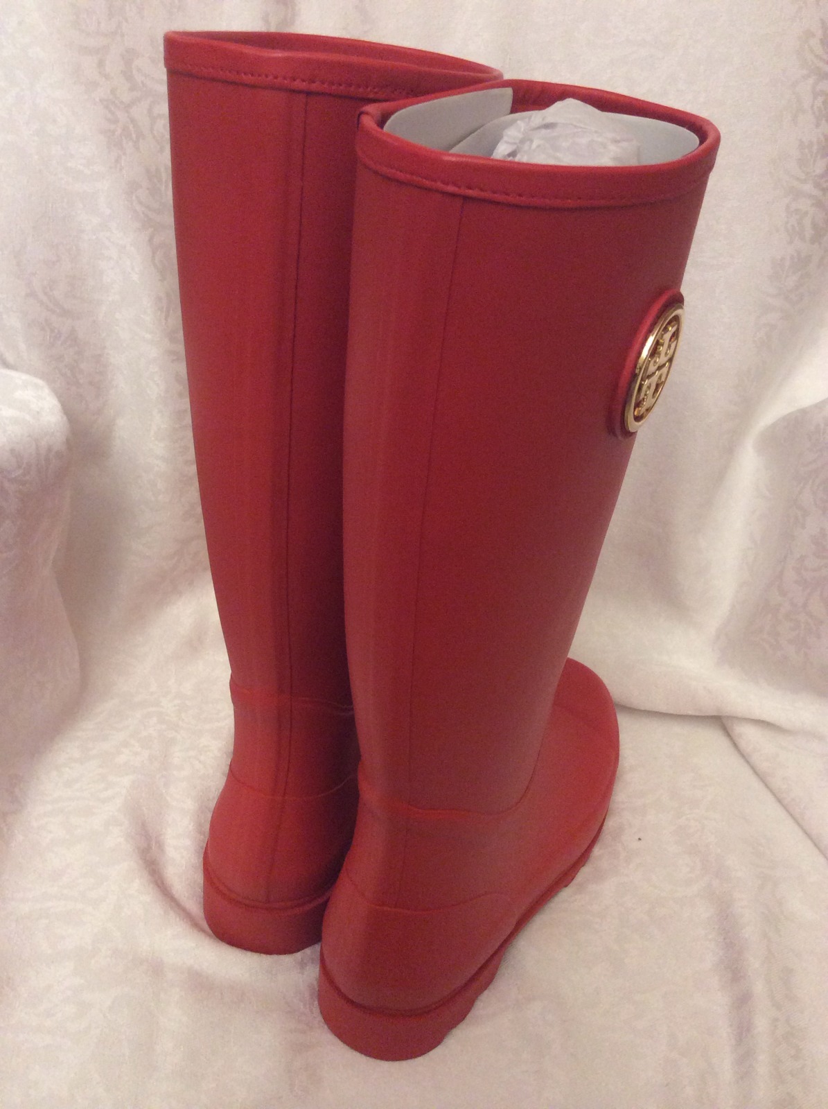 TORY BURCH BURCH BURCH Sarah Logo Tory Red Rubber Rainboots Tall Boots 8 9417ae TORY BURCH BURCH BURCH Sarah Logo Tory Red Rubber Rainboots Tall Boots 8 9417ae