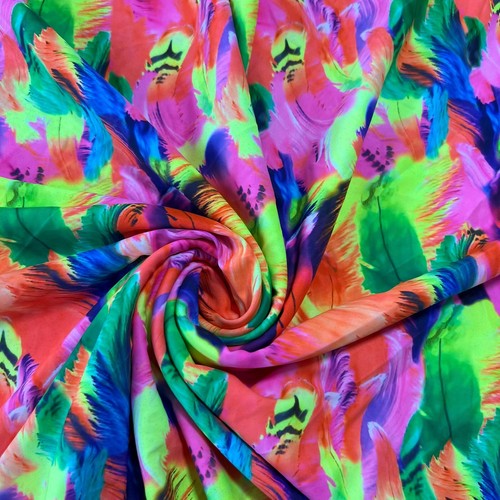 4-Way Stretch Multicolor Neon Leaves Print Spandex Fabric By Yard for Swimwear - Picture 3 of 5