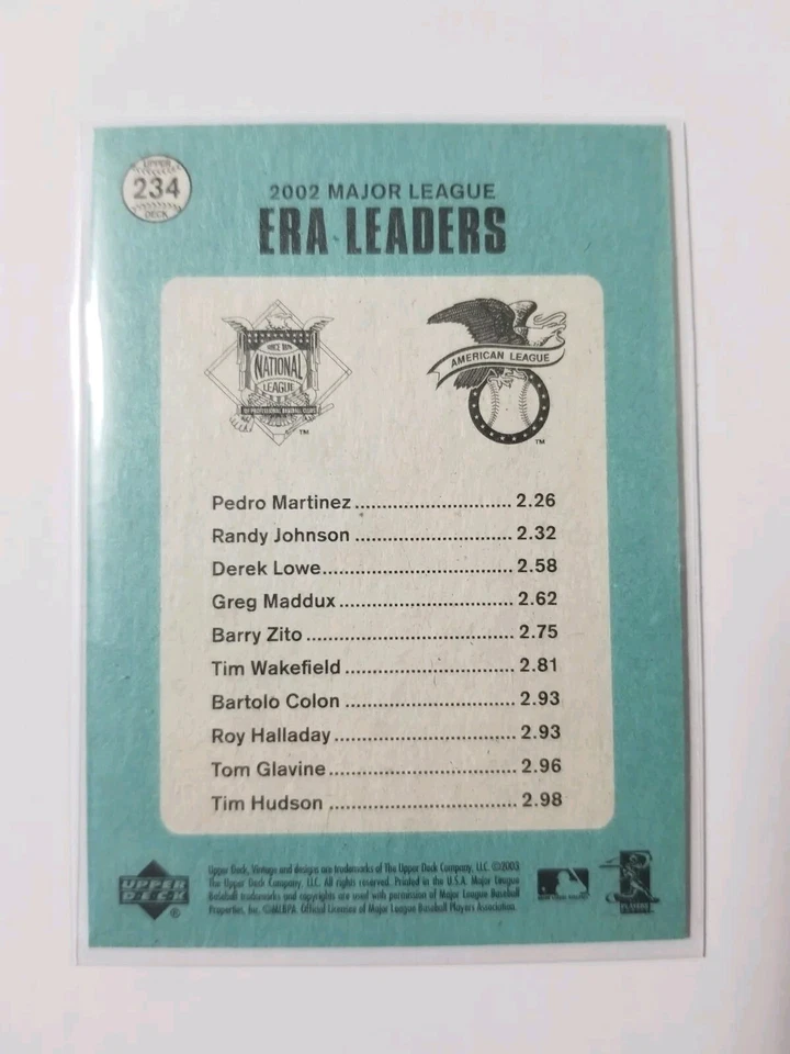 Pedro Martinez Randy Johnson Derek Lowe 2003 UD Vintage Stellar Stat Men - Image 2 of 2