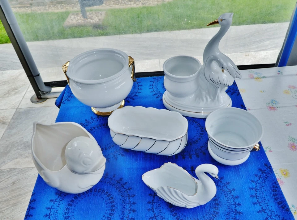 Konvolut 6 außergewöhnliche hochwertige Pflanzen Blumen-Über-Töpfe Schwan Ente