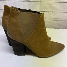 Crown Vintage Chelsea Ankle Booties Brown Grunge Size 9 Block Heel Pull On Boots