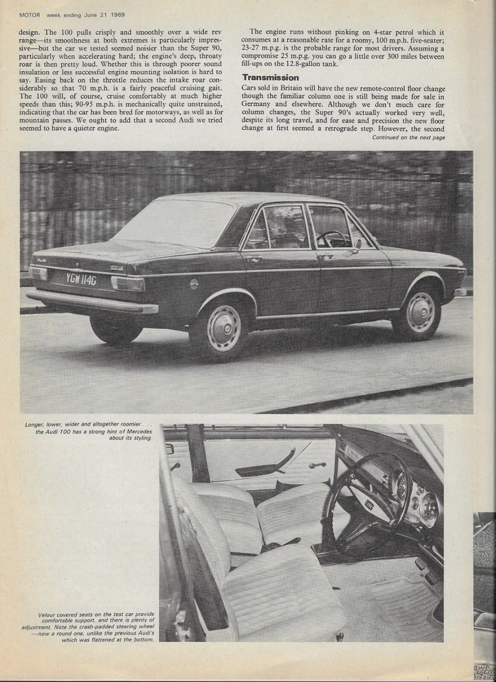 1969 Auto Union Audi 100 LS road test-brochure: 6-page "Motor" reprint + advert - Image 3 of 4