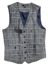 79.5 Murano Men's Plaid Polyester-Viscose Vest, Gray, S