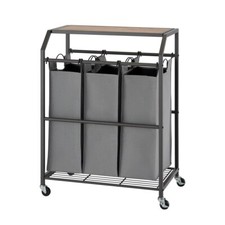 TRINITY 3-bag Laundry Cart with Flip-up Top, 36"H x 27.5"W x 16"D NIB, 1742414