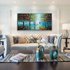 Forest Oil Painting HandPainted on Canvas Wall Art Abstract Colorful Tree