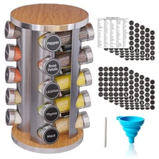 Revolving Spice Rack Set 20 Jars Kitchen Countertop Cabinet Organizer Labels