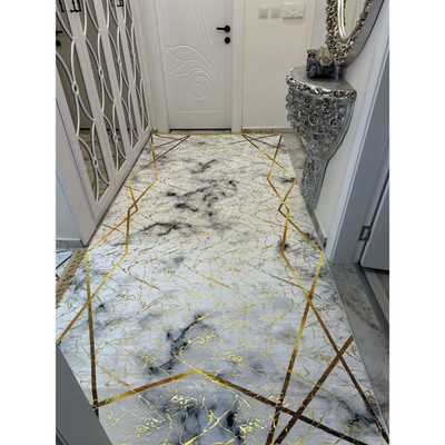 Luxury White & Gold Marble Rug   Glam Shimmer Carpet with Bamboo Texture