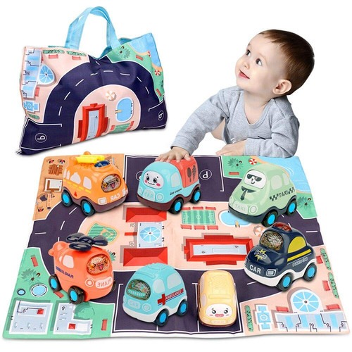 Baby Toy for 1 Year Old Boy | 7 Set Push and Go Cars Toy with Play Mat/Storag...
