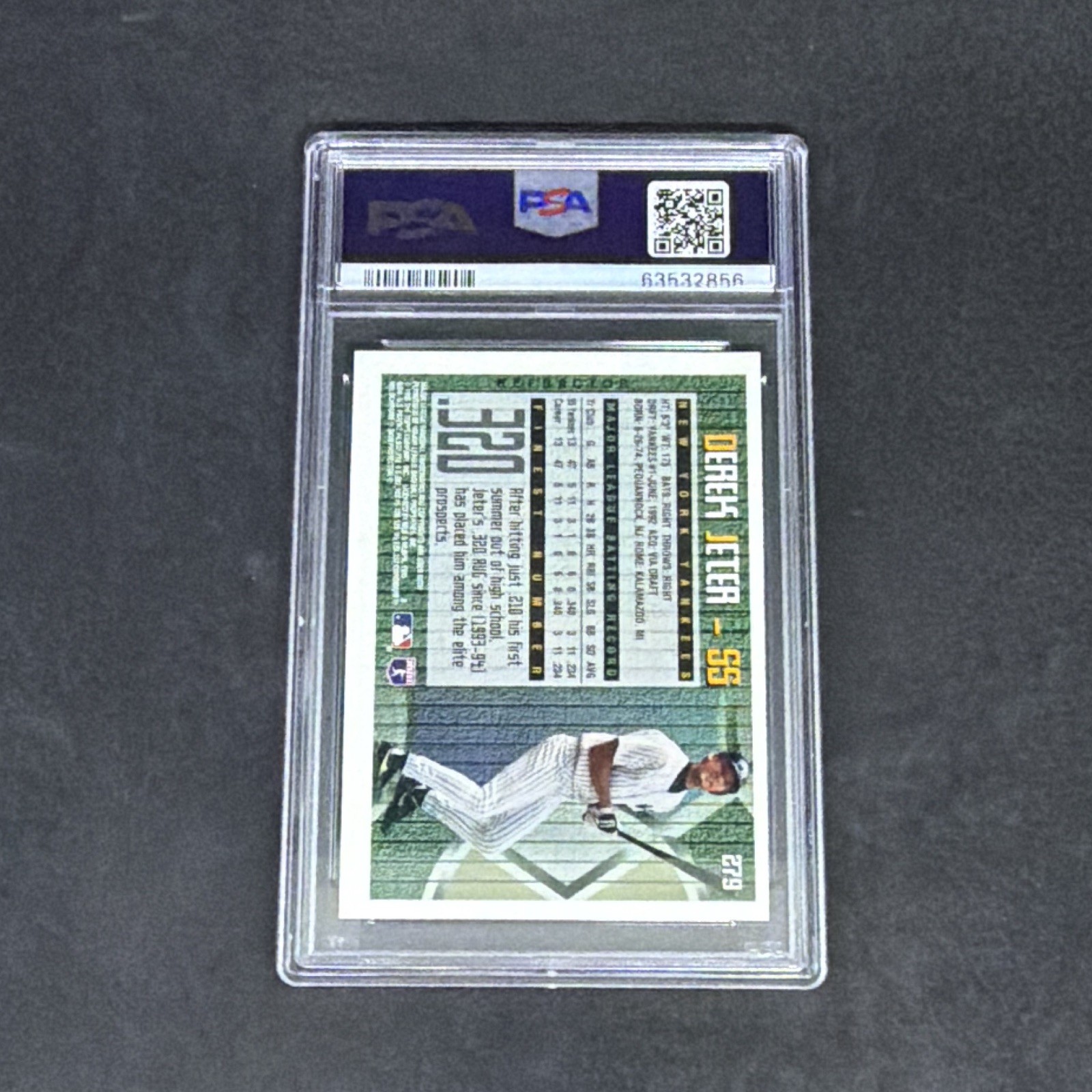 1995 Finest Derek Jeter #279 Refractor w/ Coating PSA 8 view 2