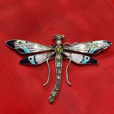 Vintage Brooch Dragonfly Enamel Sparkly 7cm