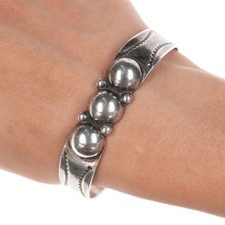 6.375" c1940's Navajo sterling silver stamped cuff bracelet