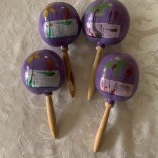 Hand-Painted Mexican Purple Maracas Set Folk Art Percussion Instrument