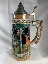 German Beer Stein ~ Hunting Theme 11" Lidded