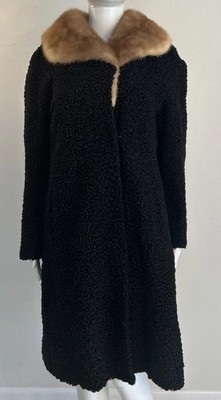 Hudson s Bay Company Black Persian Lamb Swing Coat With Mink Fur Collar Vintage