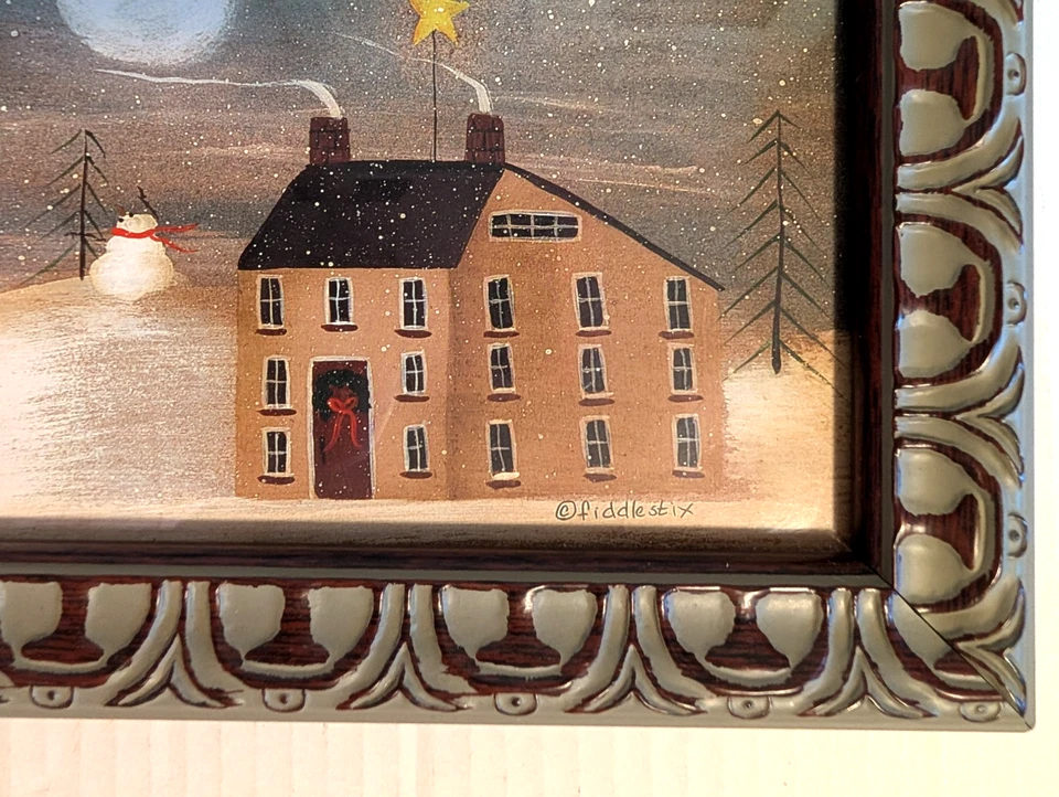 Fiddletix 圣诞民间艺术框架印花圣诞老人驯鹿村 6.5 x 21.5 英寸 — 第 3/4 张图片