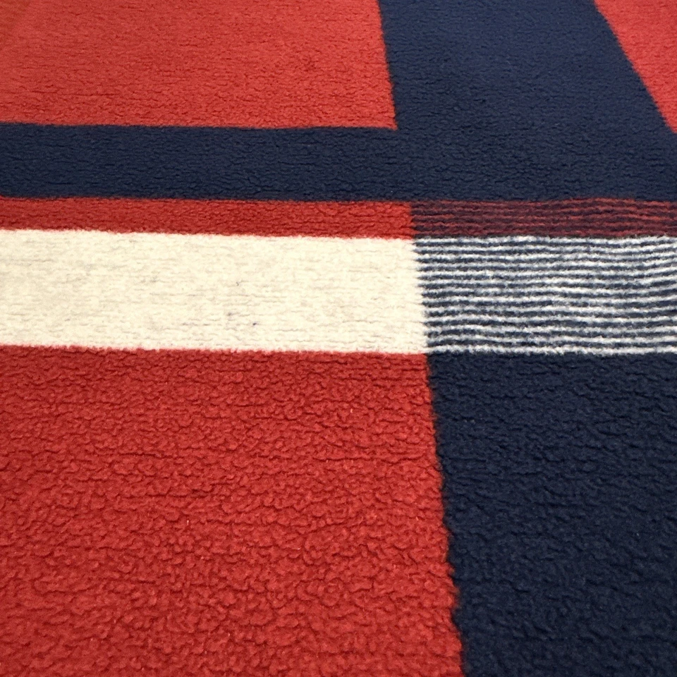 Ibena Fleece Blanket Germany Reversible Blue Red White Cozy Throw Stripes 73x56 - Image 2 of 4