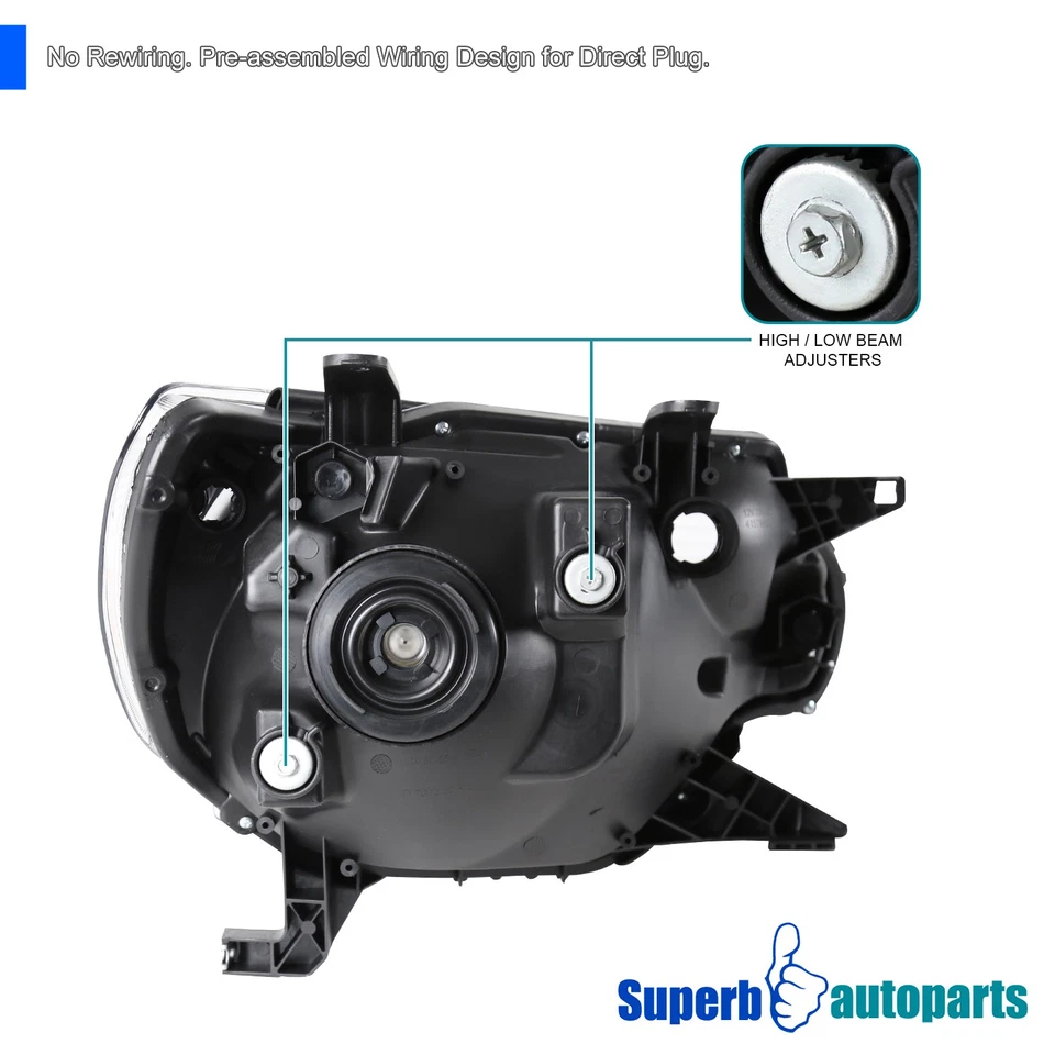 Fits 2012-2015 Toyota Tacoma Pickup Factory Style Black Headlights - Image 4 of 4