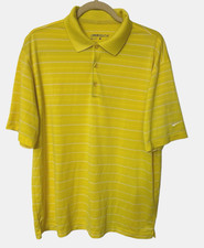 Nike Golf Dri Fit Mens Size L Yellow Stripe Perform Polo Shirt Logo Short Sleeve