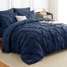 Comforter Set 7 Pieces Pintuck Bed in A Bag Size Bedding, Soft King Navy Blue