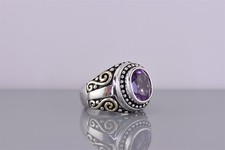 Zales Sterling Silver Purple Amethyst Scrolled Dotted Bezel Band Ring 925 Sz: 7