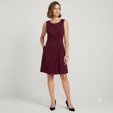 LOFT Dress Womens Medium Burgundy Leopard Print Sleeveless Gathered Waist Office
