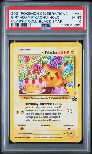 2021 POKEMON CELEBRATIONS CLASSIC COLLECTION #24 BIRTHDAY PIKACHU-HOLO PSA 9