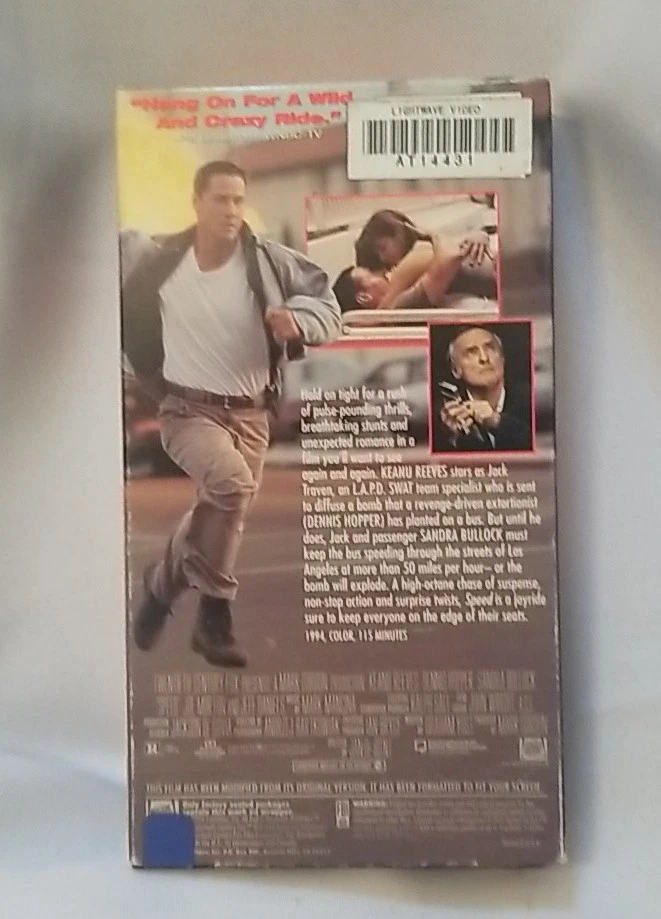Keanu Reeves SPEED VHS Tape 1994 Dennis Hopper Sandra Bullock  - Image 2 of 3
