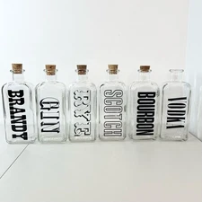 TCW Wheaton Glass Lot Of 6 Liquor Bottles Mixologist Bourbon Scotch Bottles 70s