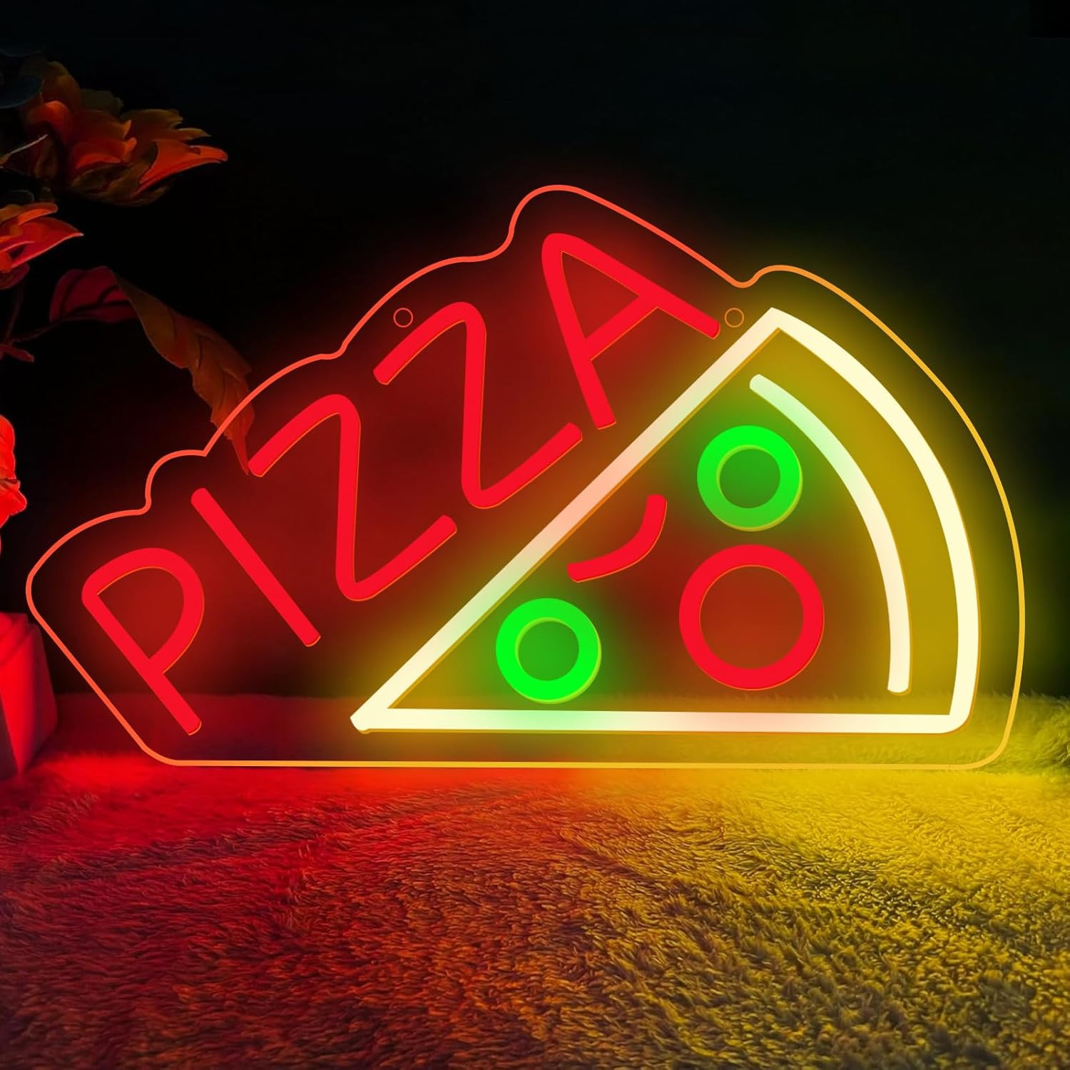 Insegna Neon LED Pizza - Targa Luminosa Parete Pizzeria e Casa 45x30cm